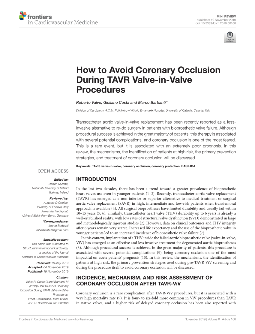 Pdf How To Avoid Coronary Occlusion During Tavr Valve In Valve Procedures