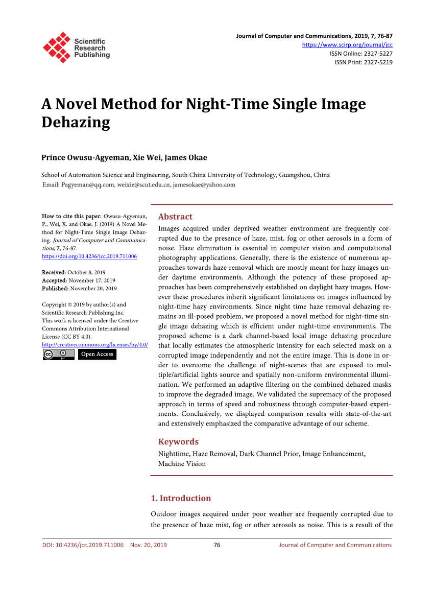 (PDF) A Novel Method for NightTime Single Image Dehazing