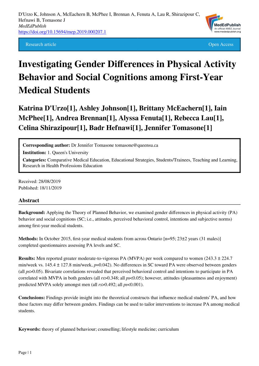 PDF) Investigating Gender Differences in Physical Activity ...