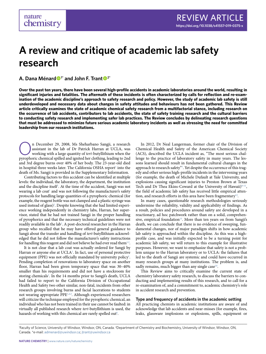 literature review of safety management