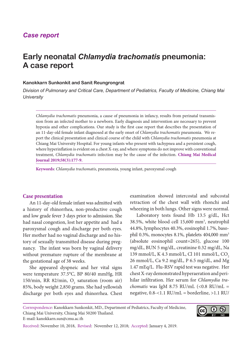 Pdf Case Presentation Early Neonatal Chlamydia Trachomatis Pneumonia A Case Report 4453