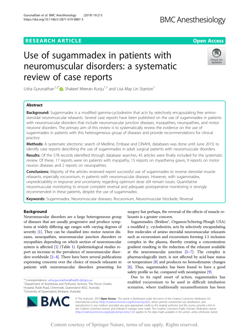 (PDF) Use of sugammadex in patients with neuromuscular disorders