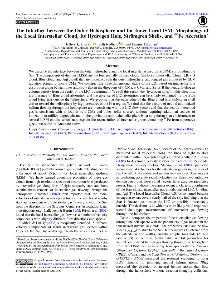 Pdf The Interface Between The Outer Heliosphere And The Inner Local Ism Morphology Of The Local Interstellar Cloud Its Hydrogen Hole Stromgren Shells And 60 Fe Accretion