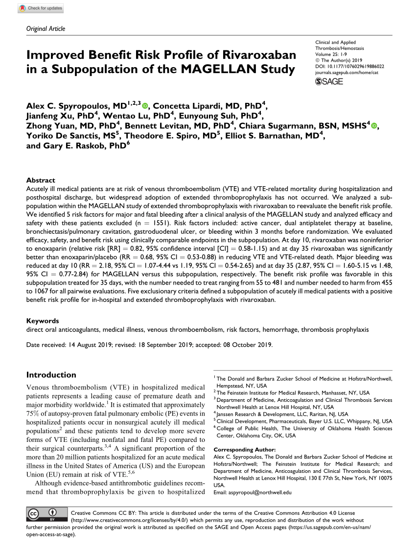 Pdf Improved Benefit Risk Profile Of Rivaroxaban In A Subpopulation Of The Magellan Study