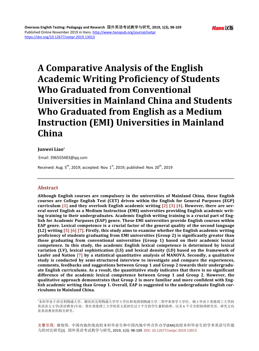 PDF) A Comparative Analysis of the English Academic Writing 