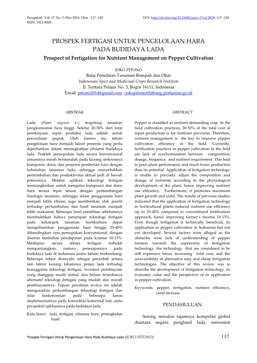 Download Pdf Prospek Fertigasi Untuk Pengelolaan Hara Pada Budidaya Lada Prospect Of Fertigation For Nutrient Management On Pepper Cultivation PSD Mockup Templates
