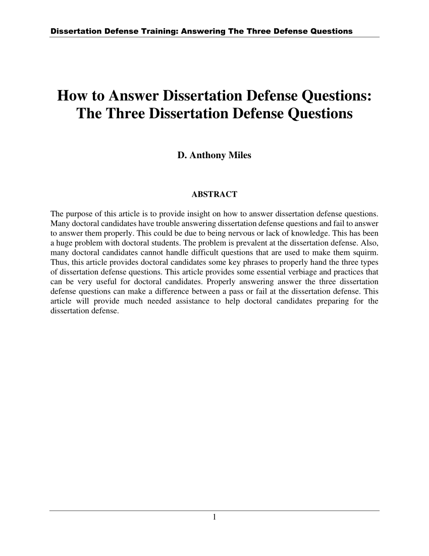 Phd thesis defense questions