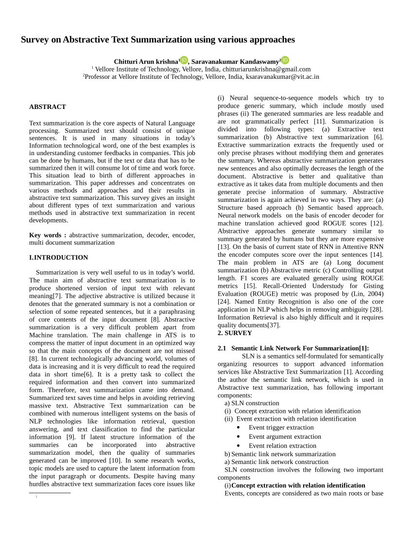 Pdf Survey On Abstractive Text Summarization Using Various Approaches