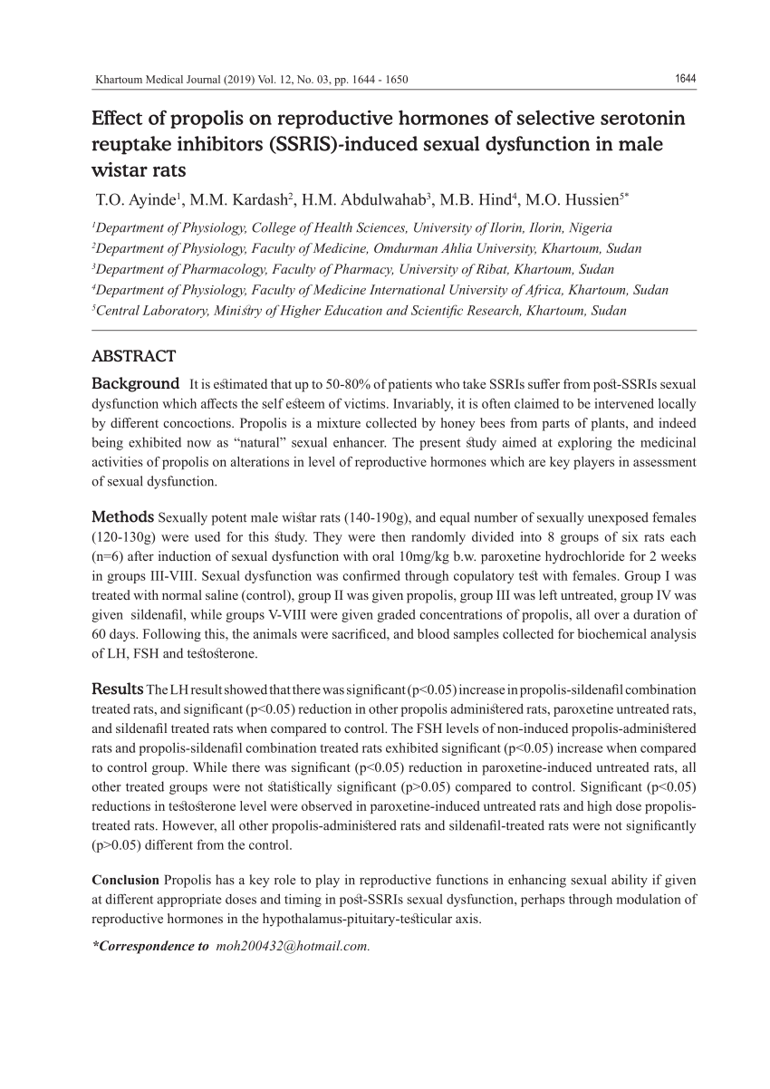 PDF Effect of propolis on reproductive hormones of selective