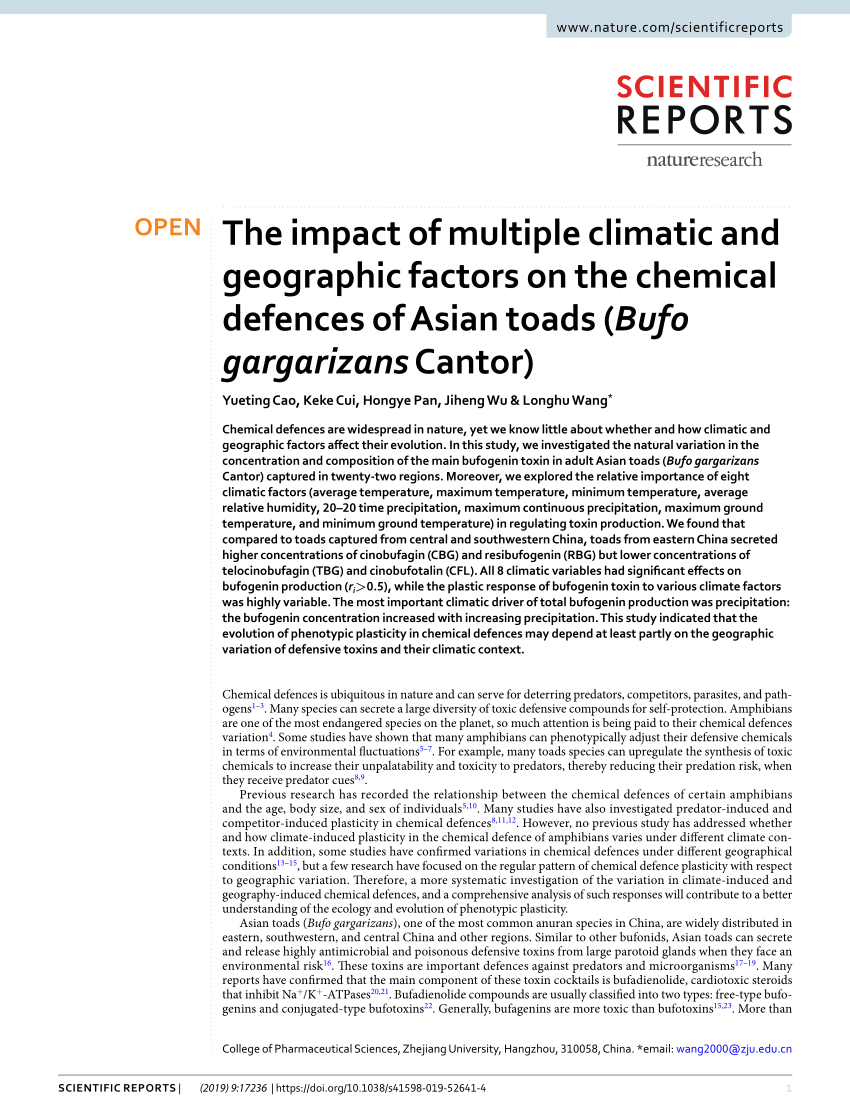 siv Kommerciel Billy ged PDF) The impact of multiple climatic and geographic factors on the chemical  defences of Asian toads (Bufo gargarizans Cantor)