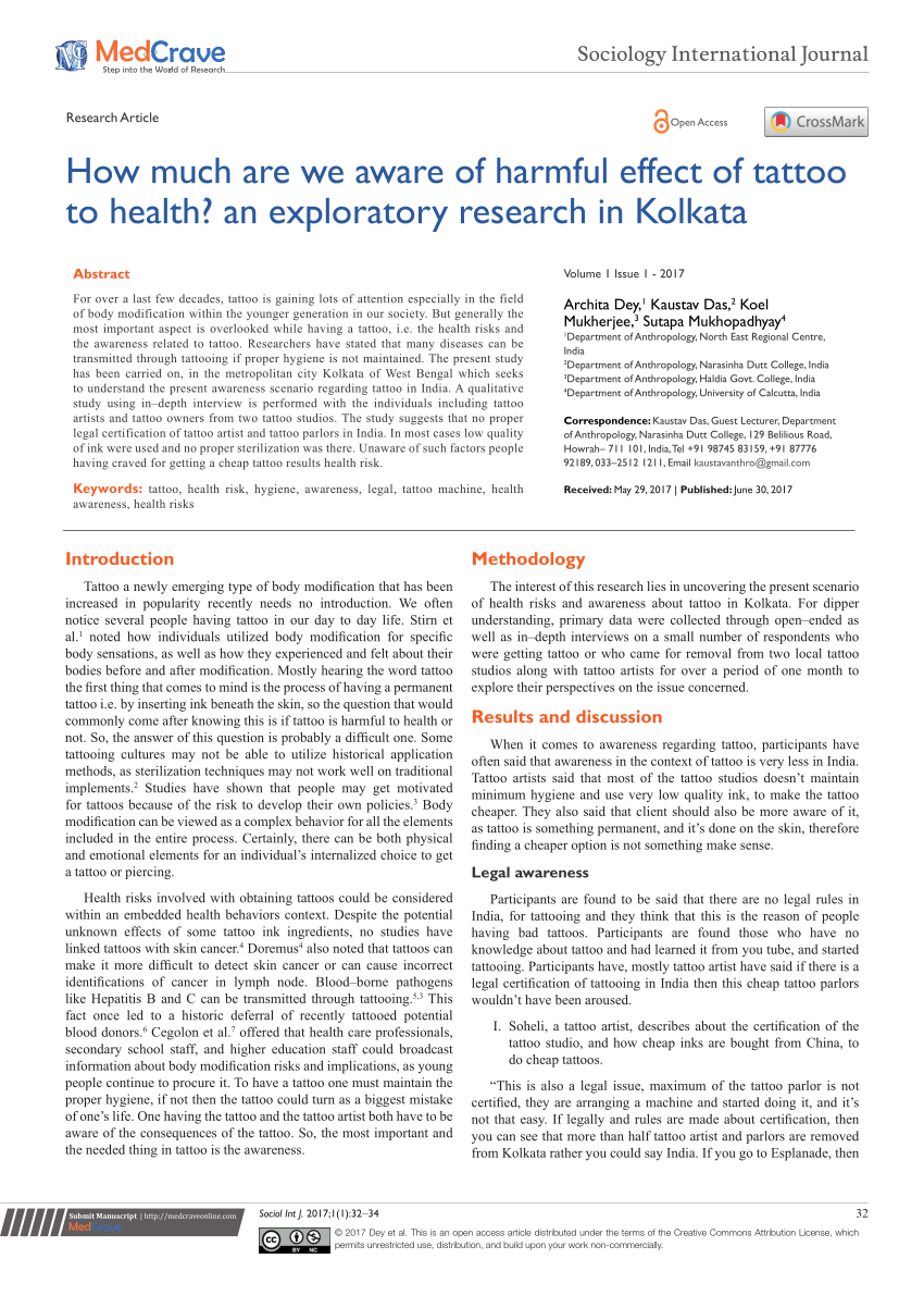 PDF) How much are we aware of harmful effect of tattoo to health? an  exploratory research in Kolkata