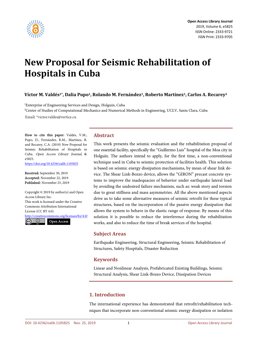 Pdf New Proposal For Seismic Rehabilitation Of Hospitals In Cuba