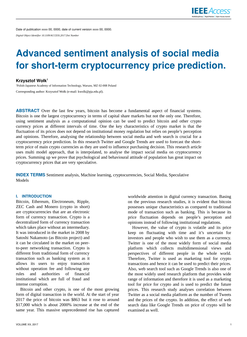 Pdf Advanced Social Media Sentiment Analysis For Short Term Cryptocurrency Price Prediction
