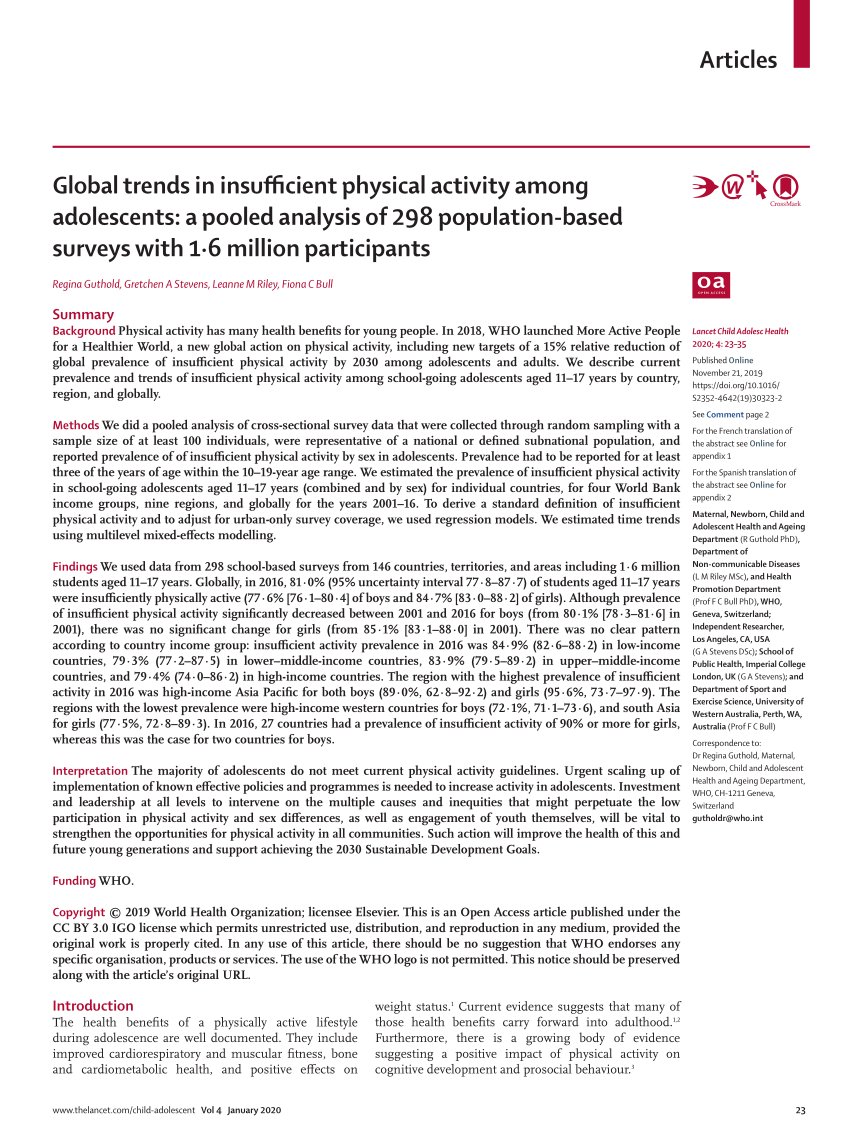 Global trends in insufficient physical activity among adolescents