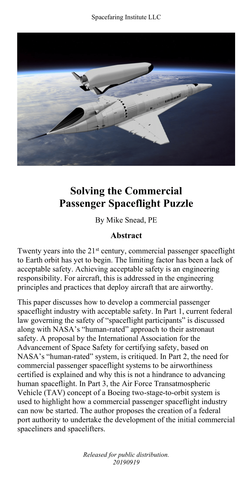 PDF) Solving the Commercial Passenger Spaceflight Puzzle