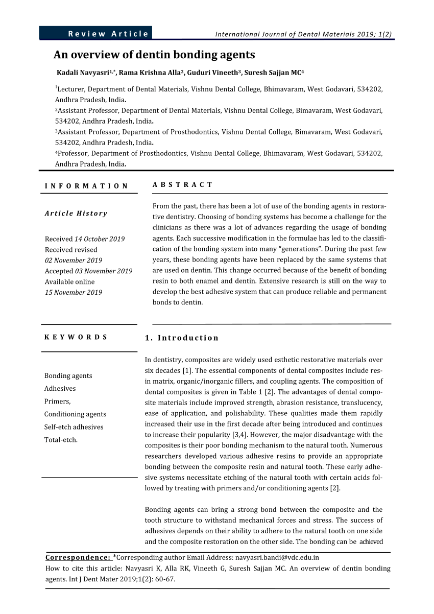 (PDF) An overview of dentin bonding agents