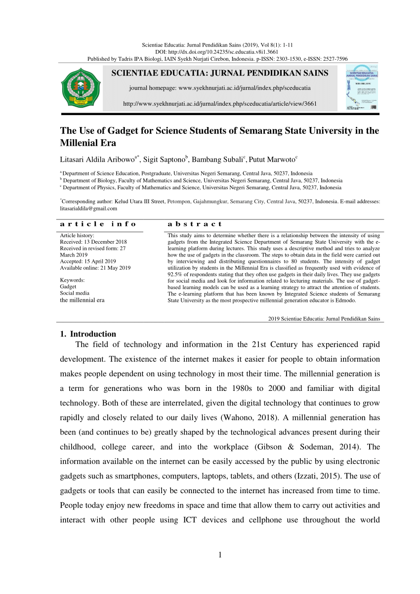 PDF) The Use of Gadget for Science Students of Semarang State University in  the Millenial Era