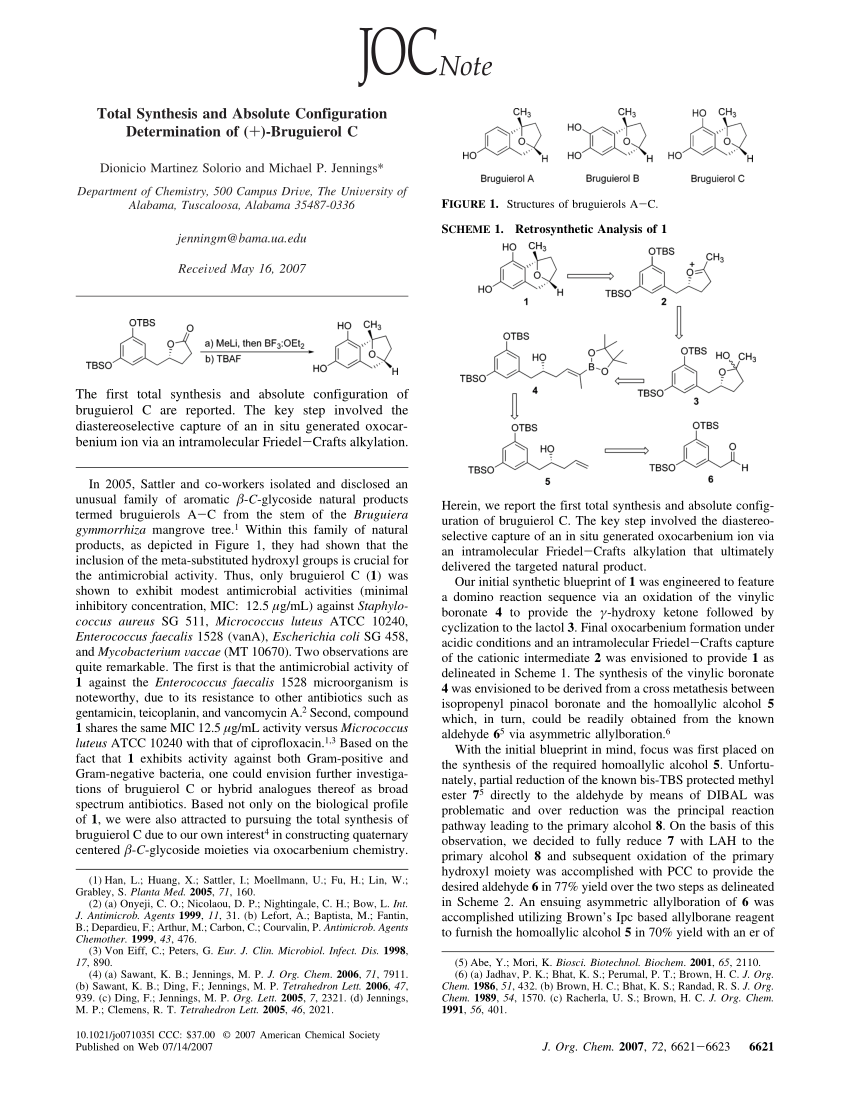 Pdf Total Synthesis And Absolute Configuration Determination Of Bruguierol C