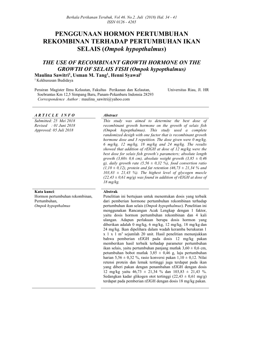 (PDF) PENGGUNAAN HORMON PERTUMBUHAN REKOMBINAN TERHADAP ...