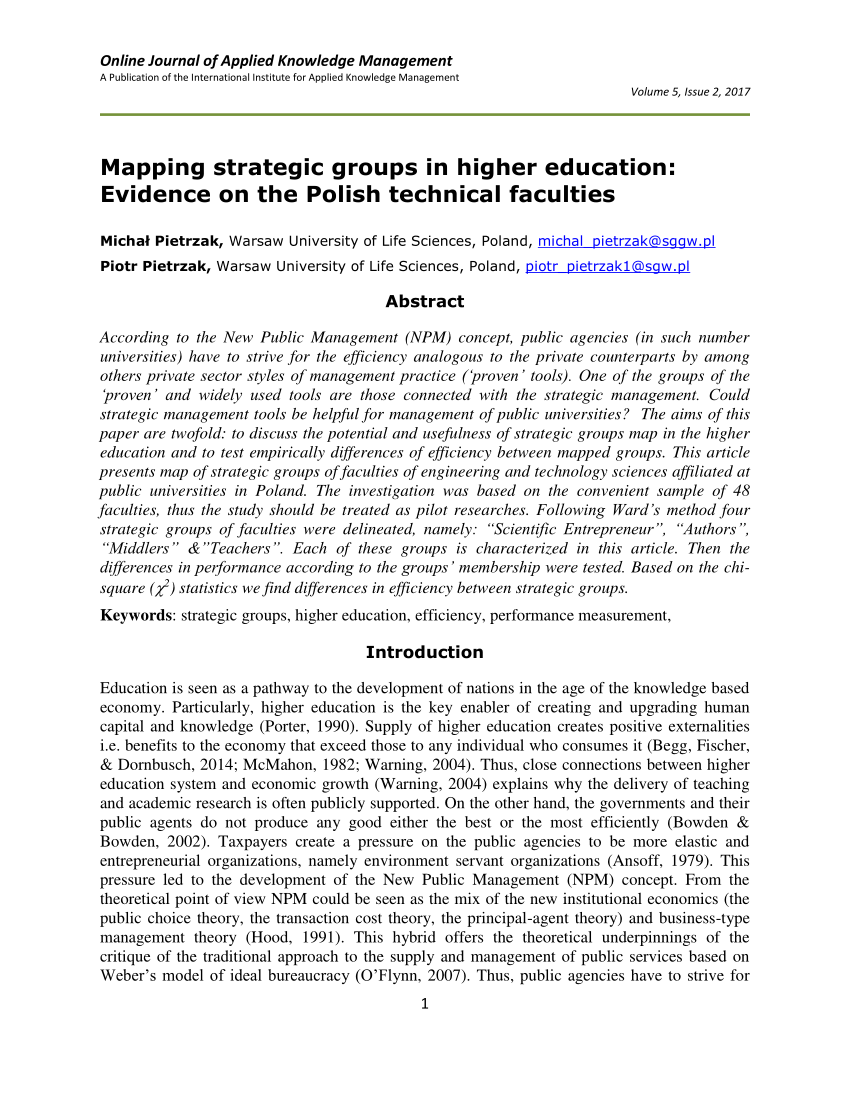 Full article: Strategic Groups and Performance in Higher Education