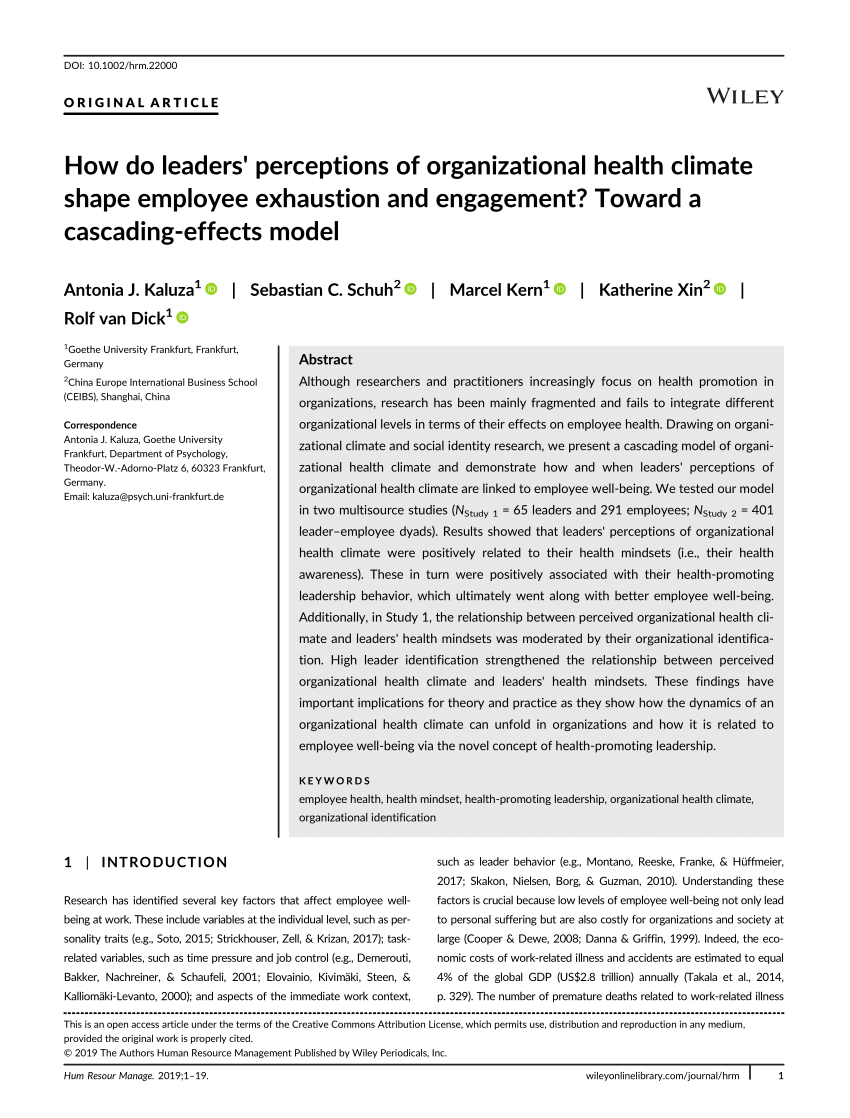 PDF) How do leaders' perceptions of organizational health climate 