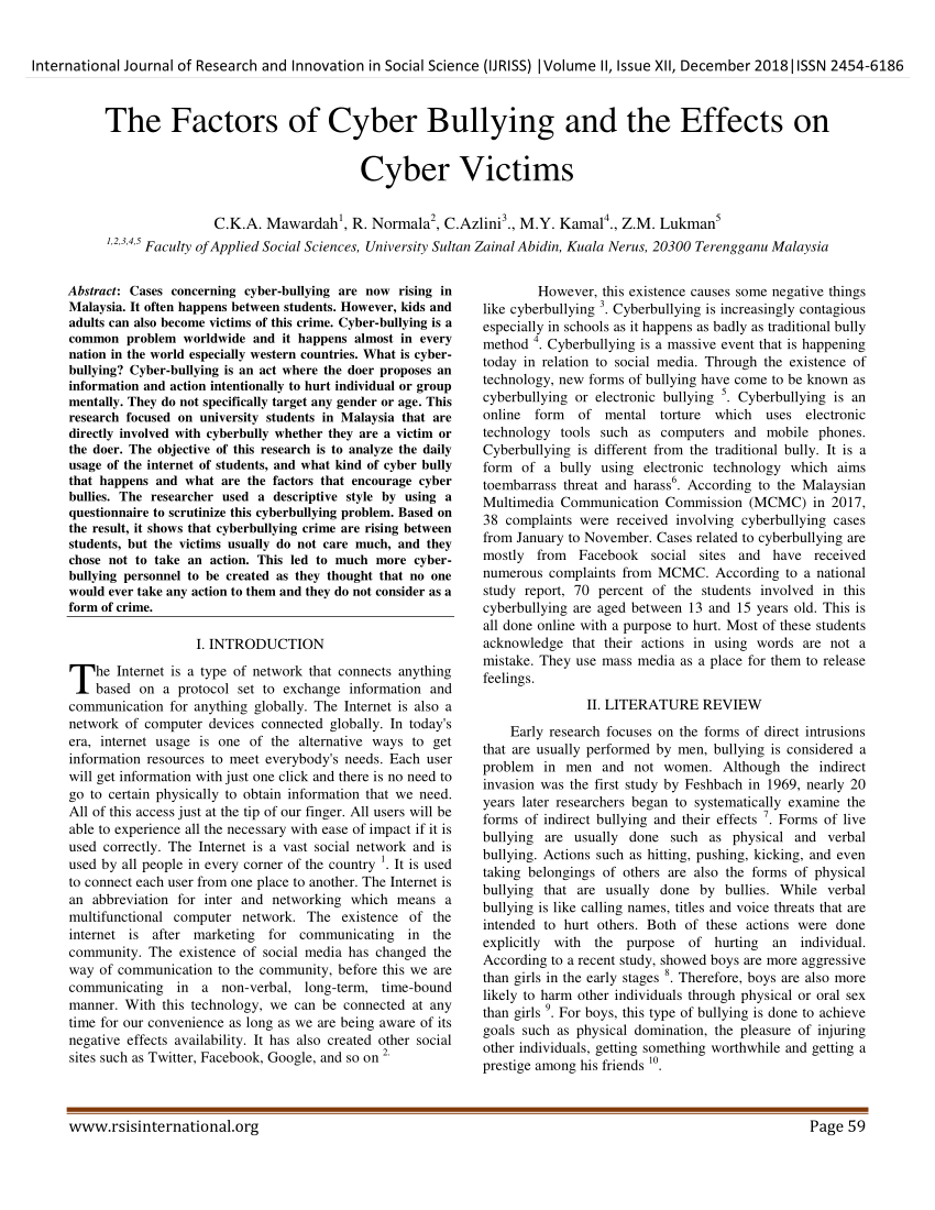 hypothesis in research about cyberbullying