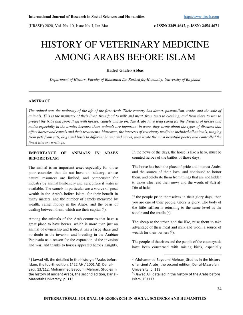 Pdf History Of Veterinary Medicine Among Arabs Before Islam