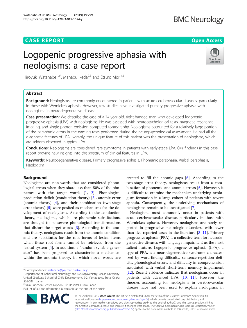 PDF) Logopenic progressive aphasia with neologisms: a case report