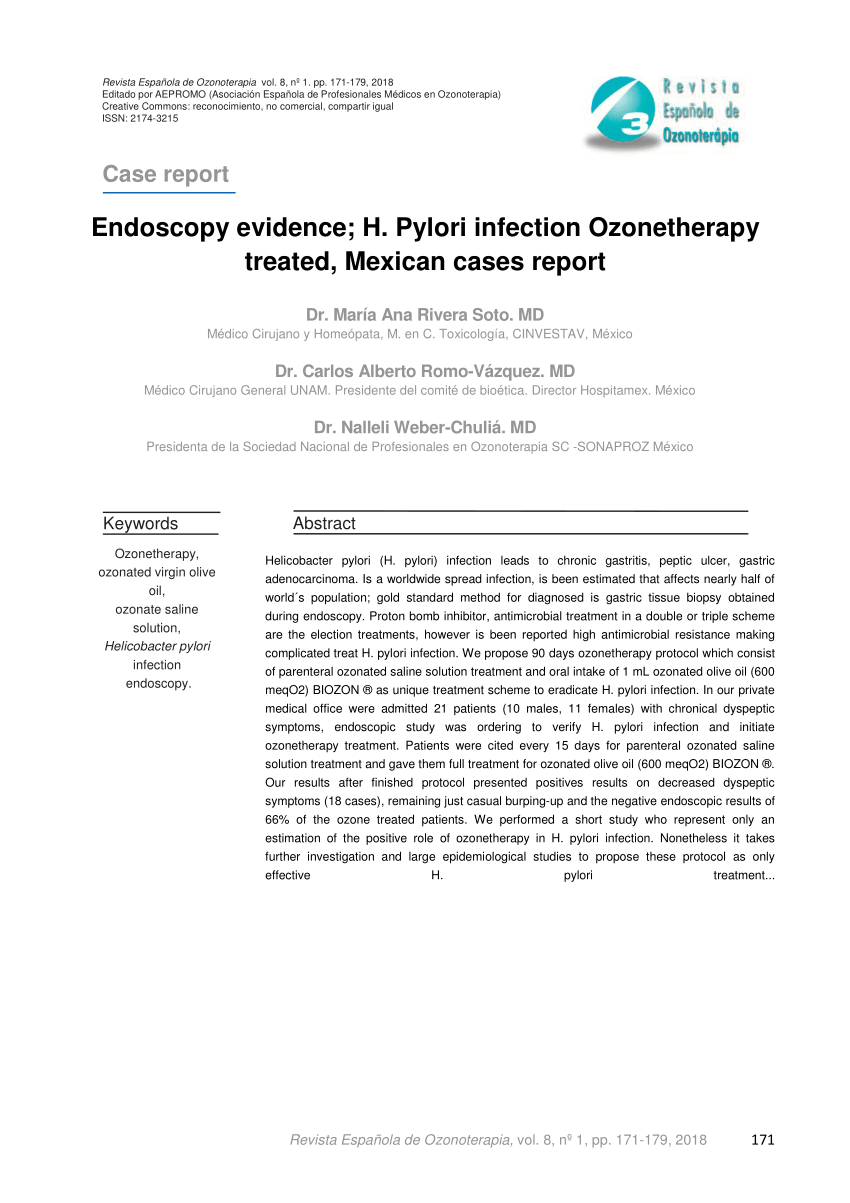 Pdf Endoscopy Evidence H Pylori Infection Ozonetherapy Treated