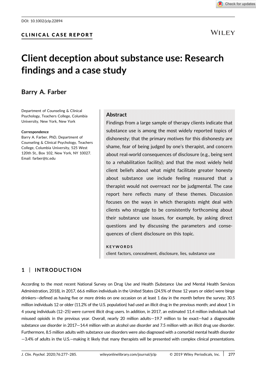 Pdf Client Deception About Substance Use Research Findings And A Case Study