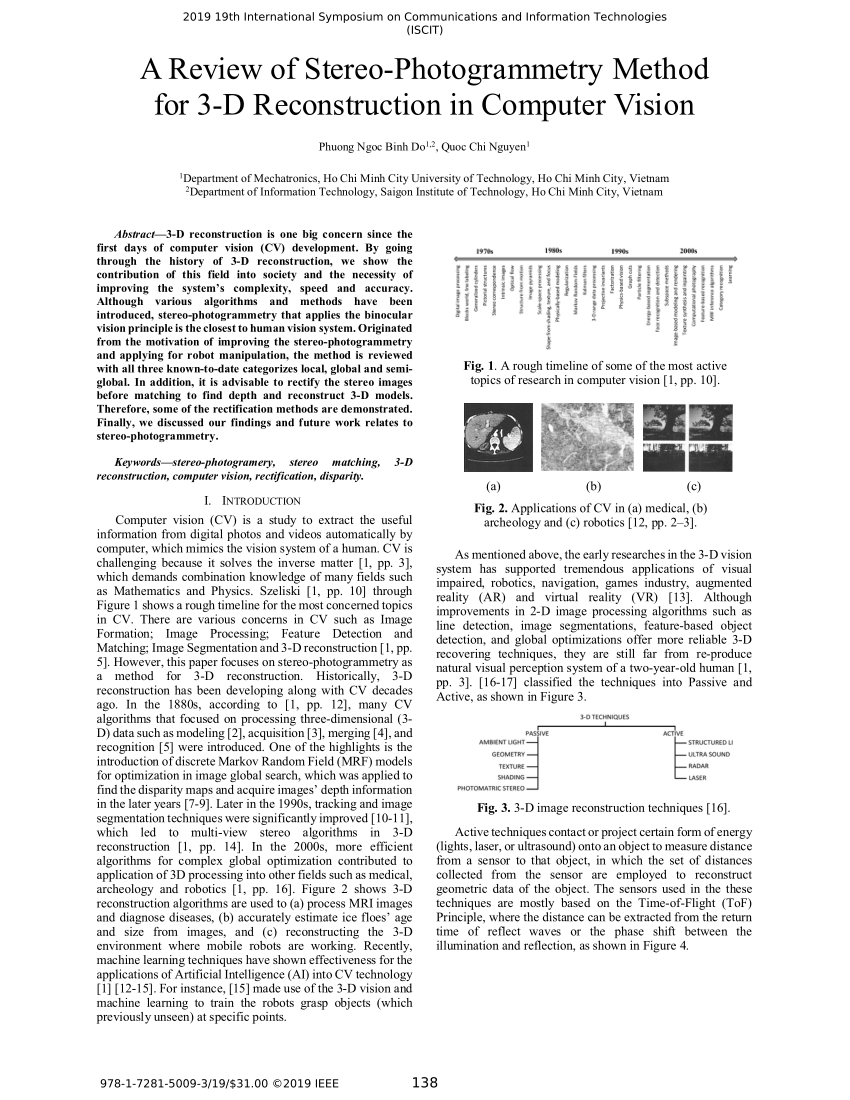 Pdf A Review Of Stereo Photogrammetry Method For 3 D Reconstruction In Computer Vision