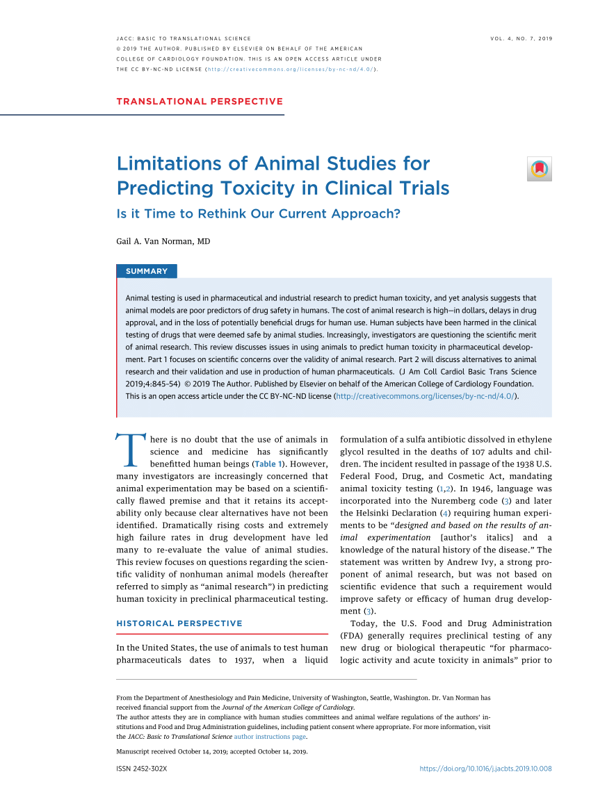 PDF) Limitations of Animal Studies for Predicting Toxicity in Clinical  Trials