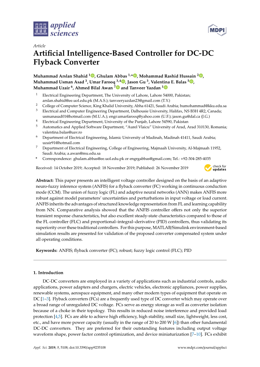 Pdf Artificial Intelligence Based Controller For Dc Dc Flyback Converter