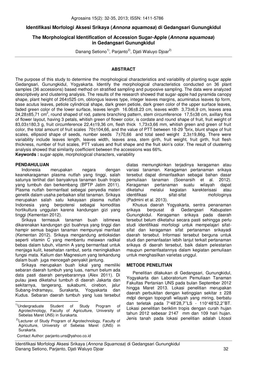  PDF  Identifikasi Morfologi  Aksesi Srikaya  Annona 