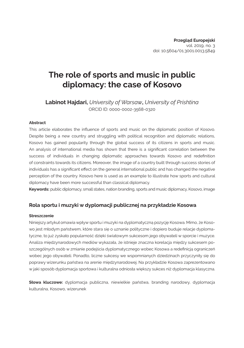 PDF) The role of sports and music in public diplomacy: the case of ...