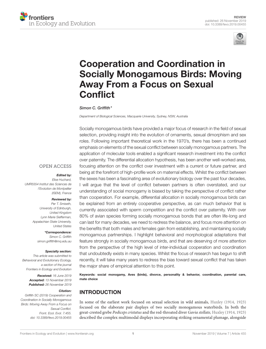 Pdf Cooperation And Coordination In Socially Monogamous Birds Moving Away From A Focus On