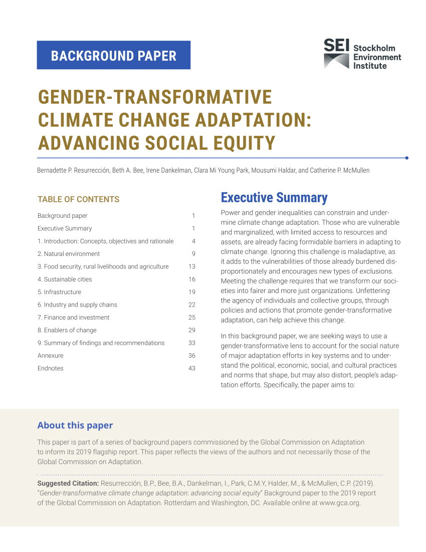 Pdf Gender Transformative Climate Change Adaptation Advancing Social Equity