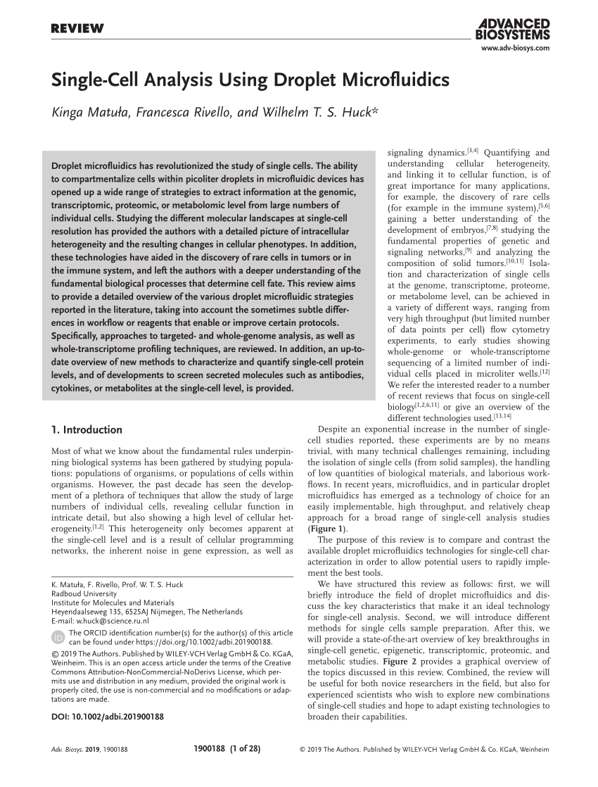 Pdf Single Cell Analysis Using Droplet Microfluidics