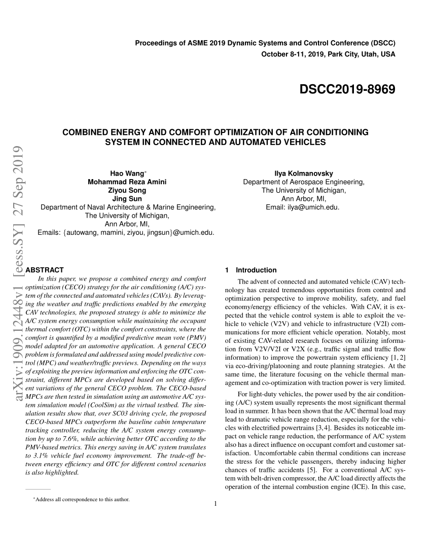 Pdf Combined Energy And Comfort Optimization Of Air Conditioning