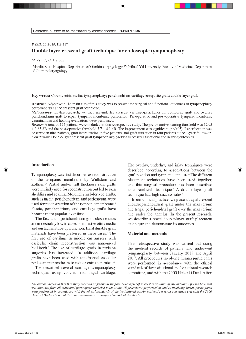 (PDF) Double layer crescent graft technique for endoscopic tympanoplasty