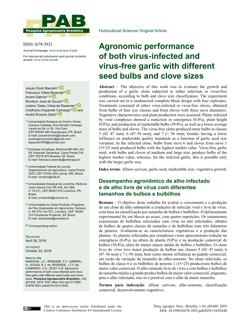 Pdf Brasilia V 54 E 19 Pesquisa Agropecuaria Brasileira V 54 E