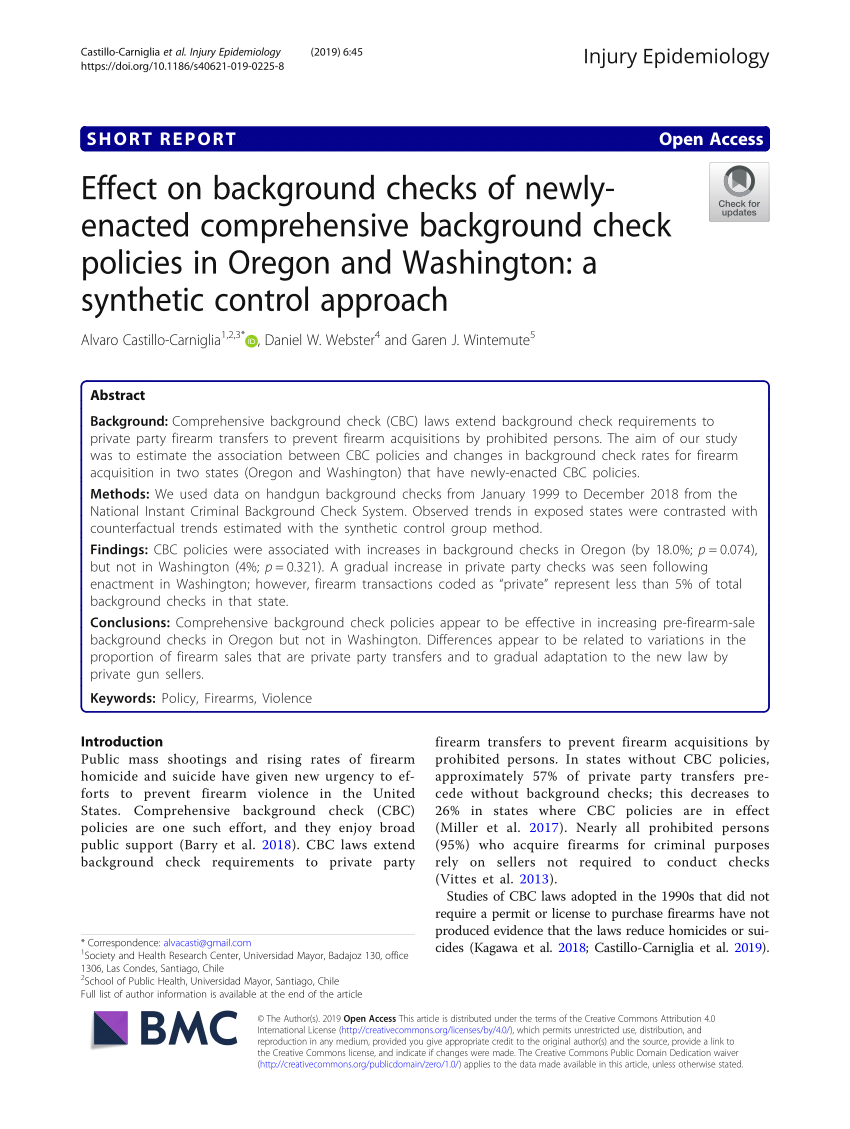 PDF) Effect on background checks of newly-enacted comprehensive background  check policies in Oregon and Washington: a synthetic control approach