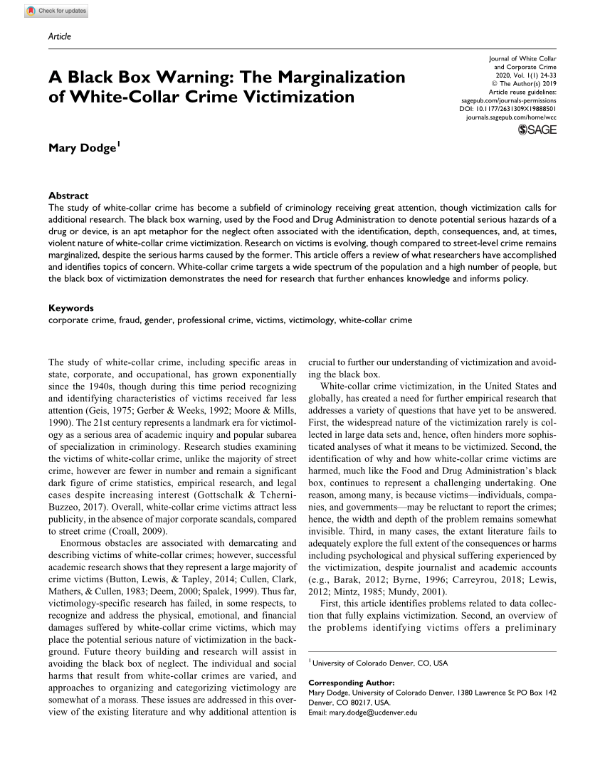 PDF) A Black Box Warning: The Marginalization of White-Collar Crime  Victimization