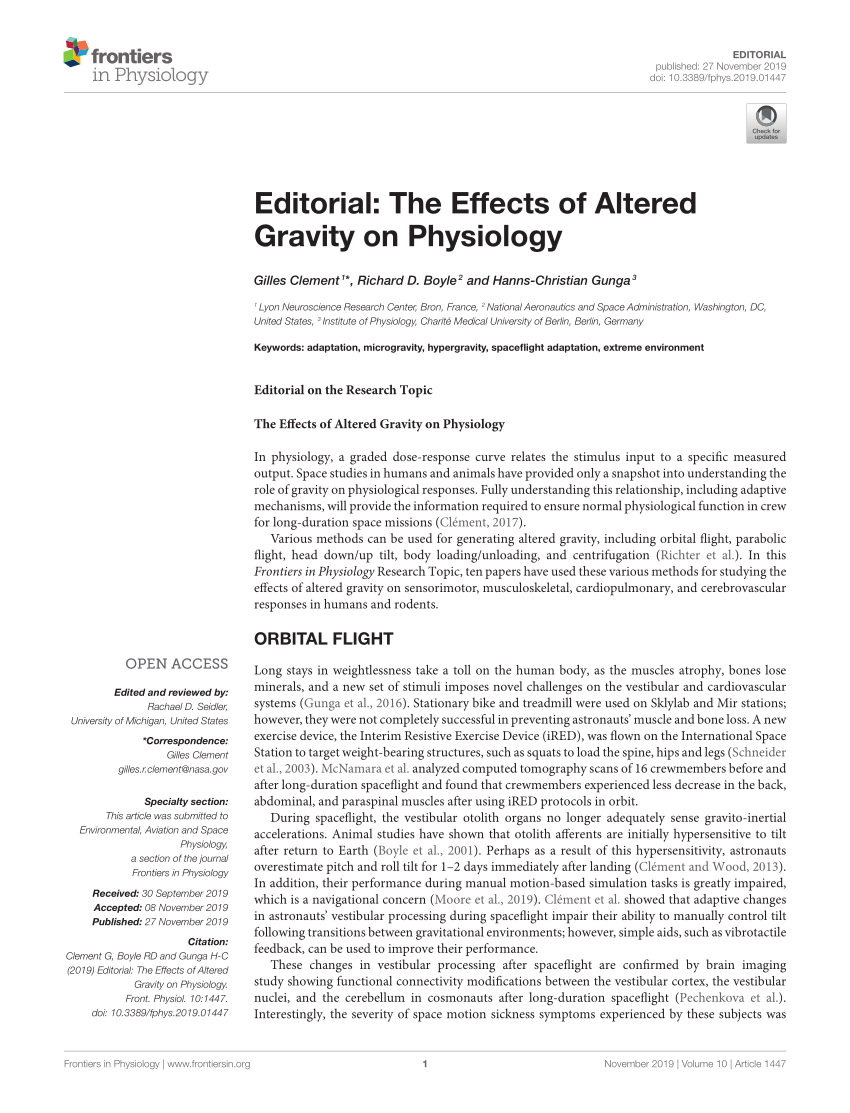 Pdf Editorial The Effects Of Altered Gravity On Physiology
