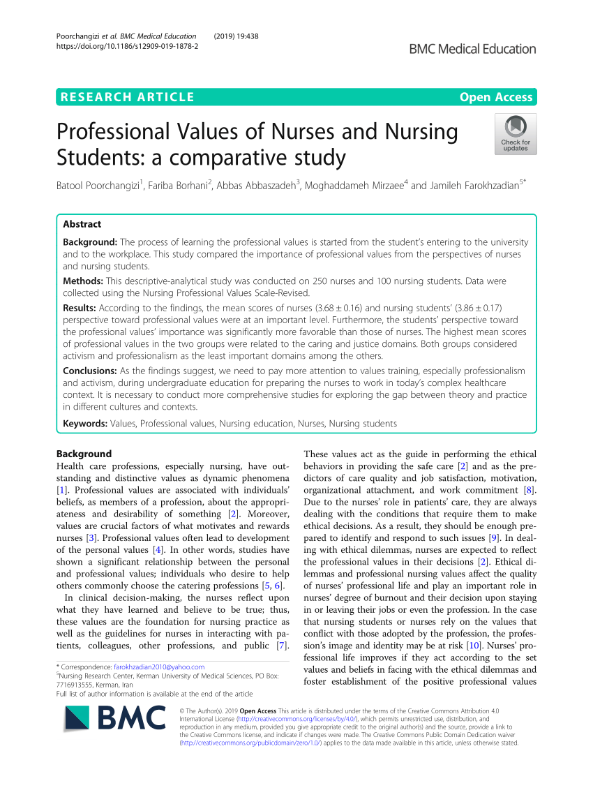 professional values in nursing essay