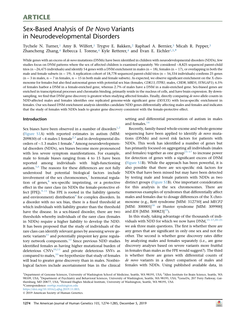 PDF) Sex-Based Analysis of De Novo Variants in Neurodevelopmental 
