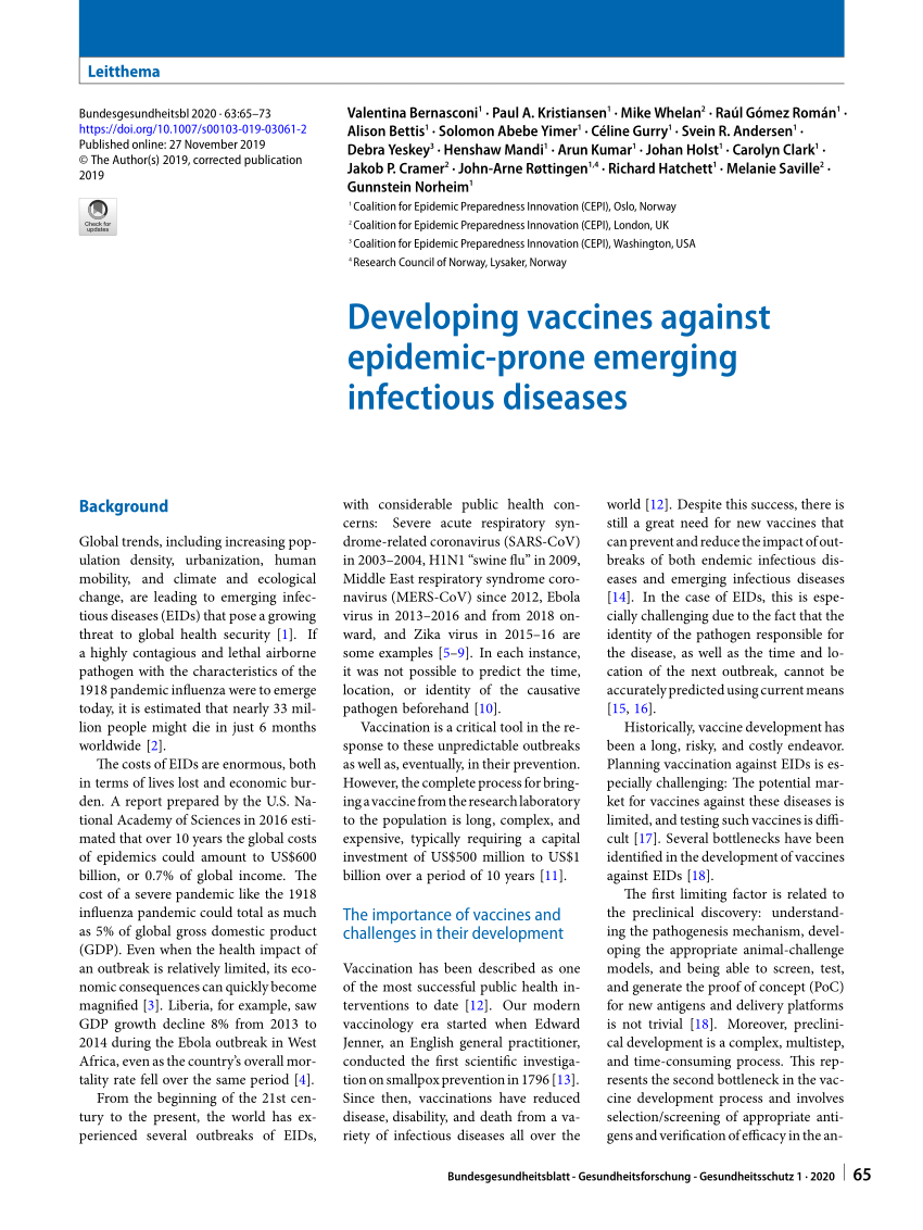 Pdf Developing Vaccines Against Epidemic Prone Emerging Infectious Diseasesentwicklung Von Impfstoffen Gegen Neu Auftretende Infektionskrankheiten Mit Epidemischem Potenzial