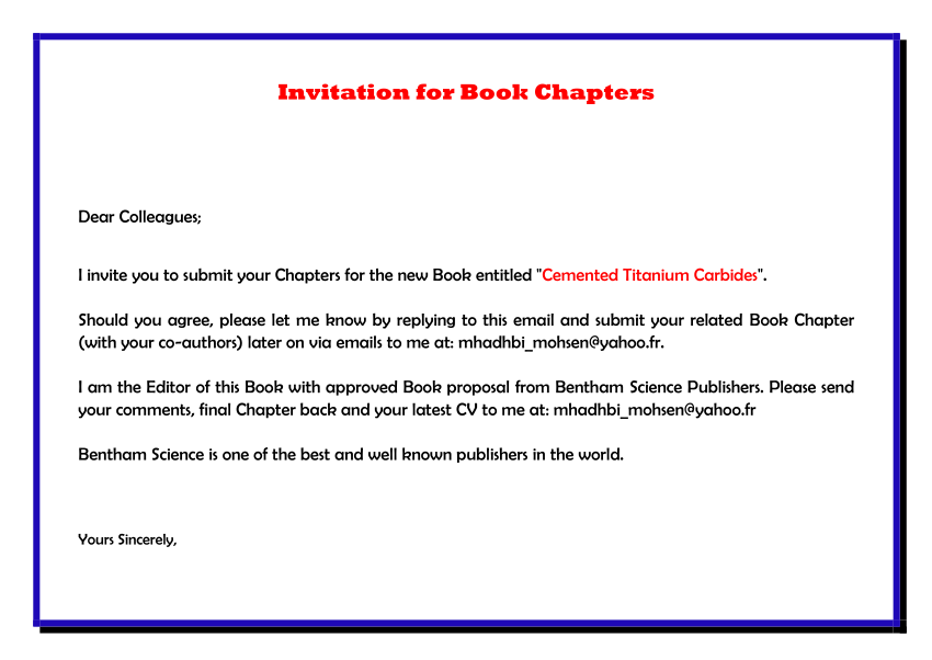 (PDF) Invitation for Book Chapters