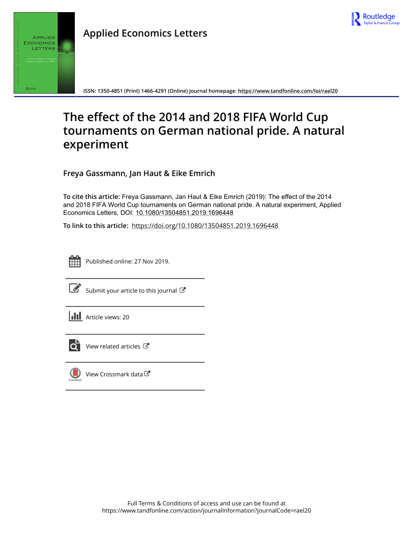 Pdf The Effect Of The 14 And 18 Fifa World Cup Tournaments On German National Pride A Natural Experiment