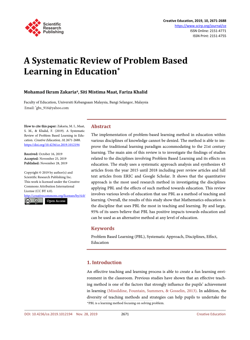 problem based learning research articles